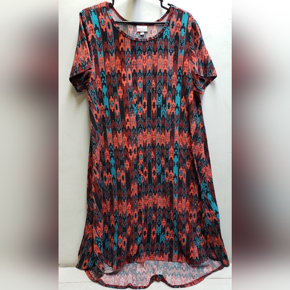 LuLaRoe womens XL red/orange/blue/black high low flowy dress